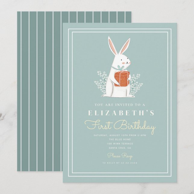 Invitation Bunny mignon premier anniversaire 1er anniversaire (Devant / Derrière)