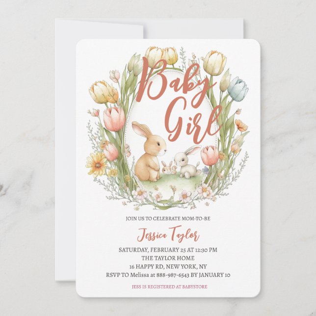 Invitation Bunny Oval Tulip Cadre de printemps Baby shower fi (Devant)