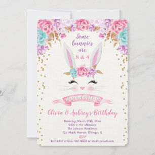 Invitation Bunny Pâques lapins fête d'anniversaire conjointe