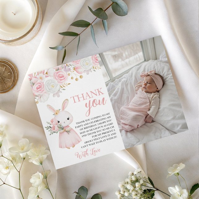Invitation Bunny Photo Birthday Thank You Card (Créateur téléchargé)