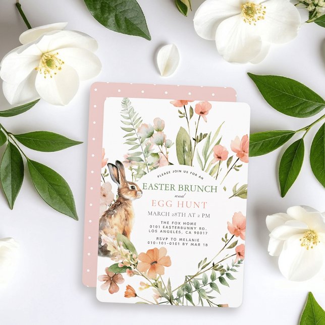 Invitation Bunny Pink Floral Easter Brunch & Egg Hunt (Créateur téléchargé)