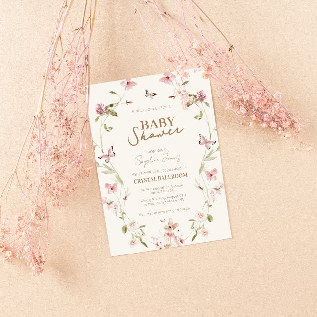 Invitation Bunny Pink Floral Girl Baby shower (Créateur téléchargé)