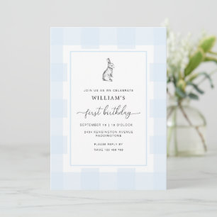Invitation Bunny Rabbit Bleu En vichy 1er Anniversaire Invita