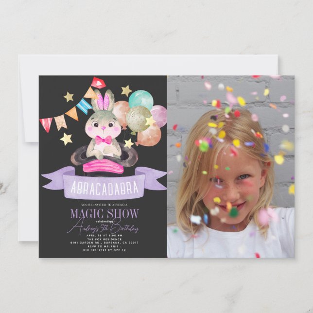 Invitation Bunny Rabbit Magique Show Blk Girl Photo Anniversa (Devant)