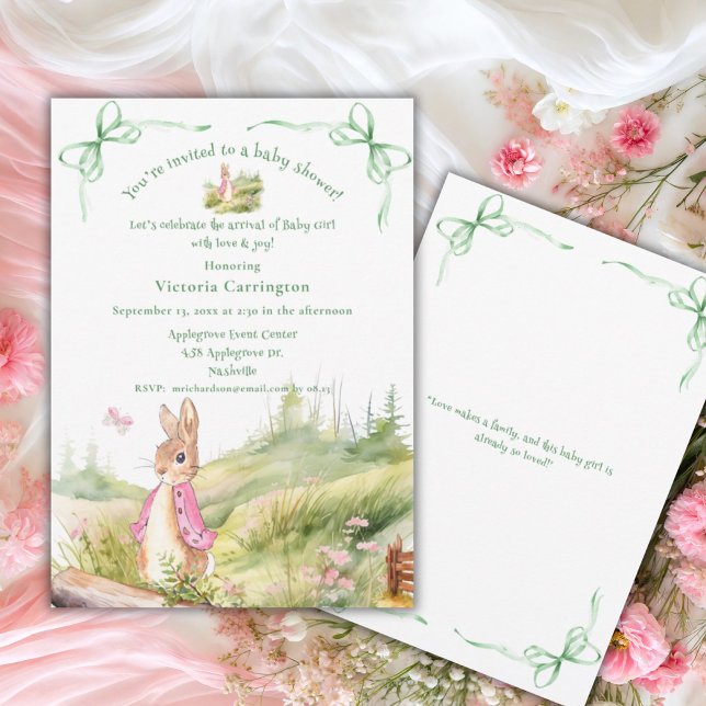 Invitation Bunny Rose Bows Baby shower Whimsical (Créateur téléchargé)