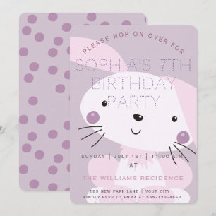Invitation Bunny rose et violet À petits pois filles fête d'a