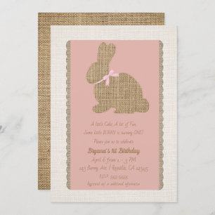 Invitation Bunny rustique Pink & Burlap 1er anniversaire de P