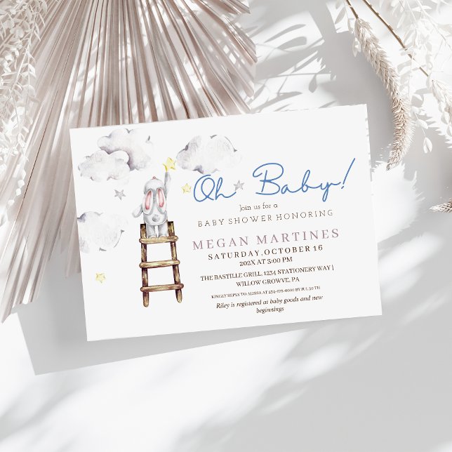 Invitation Bunny Star Aquarelle Élégant Baby shower garçon (Créateur téléchargé)