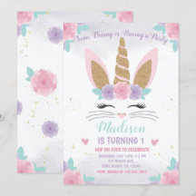 Bunny Unicorn Anniversaire Invitation, Bunny Anniv