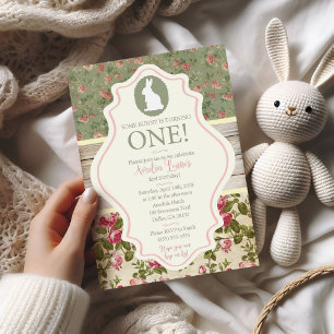 Invitation Bunny Victorian Floral Shabby Chic Party Invitatio
