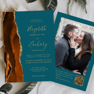 Invitation Burange Agate Turquoise Photo QR Code Mariage