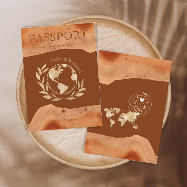Invitation Burange Mariage Destination Passport World (Créateur téléchargé)
