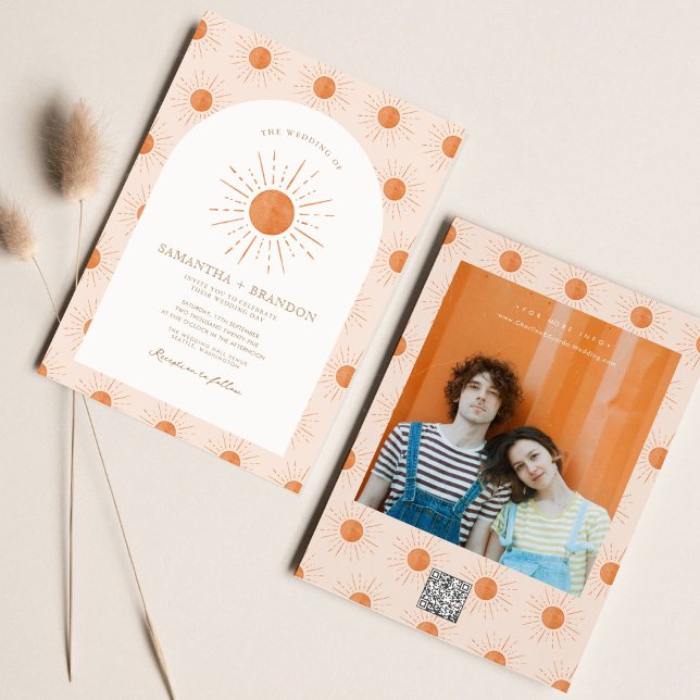 Invitation Burange Sun Celestial Boho Mariage Qr Code (Créateur téléchargé)