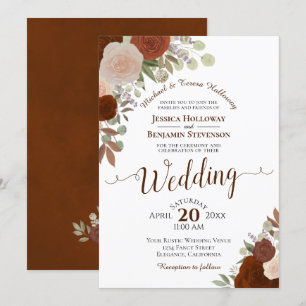 Invitation Burber rouille orange Aquarelle Rose Mariage