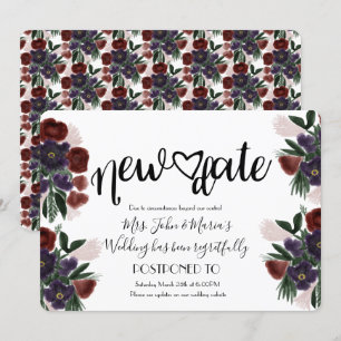 Invitation Burgandy Floral Nouvelle Date Annulation Mariage