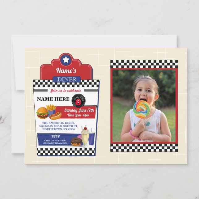Invitation Burger du American Diner's Birthday Party 1950 pho (Devant)
