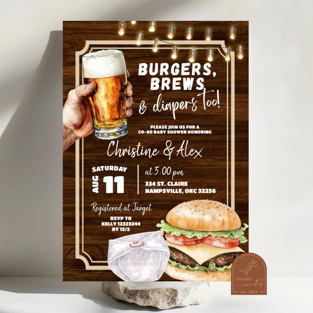 Invitation Burger rustique bois brasser et couche au Baby sho (Créateur téléchargé)