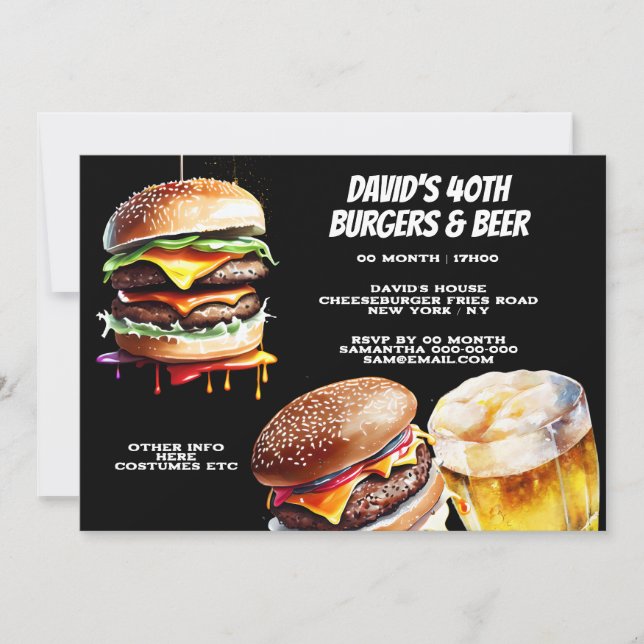 Invitation Burgers bières barbecue grillage réaliste (Devant)