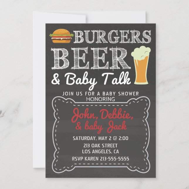 Invitation Burgers, bières et Baby showers pour bébés (Devant)