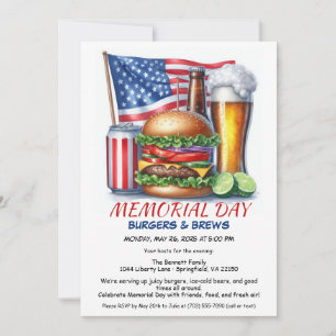 Invitation Burgers et boissons du Memorial Day Fête de BBQ