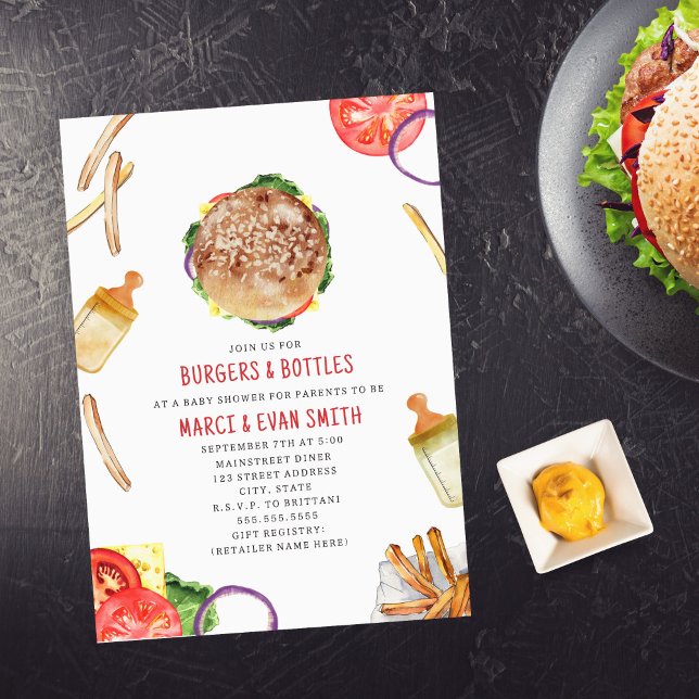 Invitation Burgers et bouteilles Baby shower Hamburger (Créateur téléchargé)