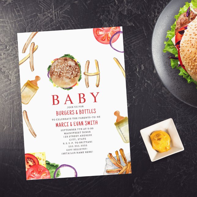 Invitation Burgers et bouteilles Hamburger Oh Baby shower (Créateur téléchargé)