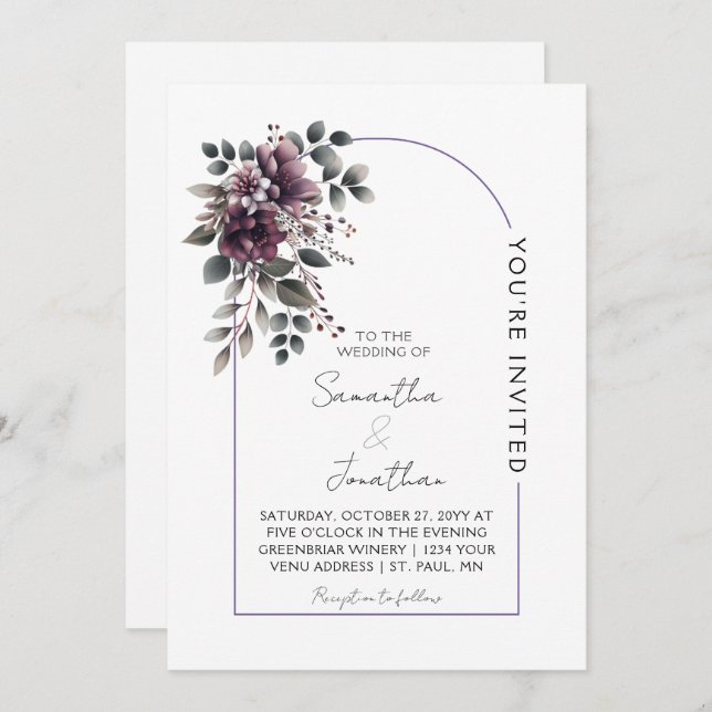 Invitation Burgundy and Sage Arch Wedding | Invi (Devant / Derrière)