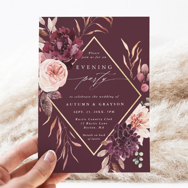 Invitation Burgundy Automne Romance Mariage Soirée (Créateur téléchargé)