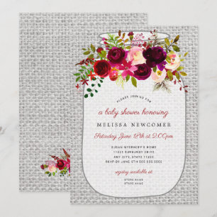 Invitation Burgundy baby shower de bocal de mason floral