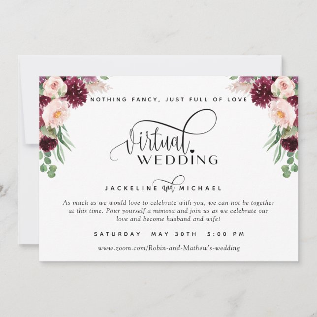 Invitation Burgundy Berry et Blush Floral Mariage virtuel (Devant)