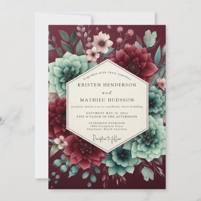 Invitation Burgundy Bloom Assemblage Wedding (Devant)