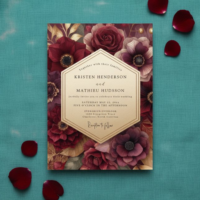 Invitation Burgundy Bloom Romantic Wedding (Créateur téléchargé)