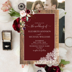 Invitation Burgundy Blush Botanical Script Mariage photo