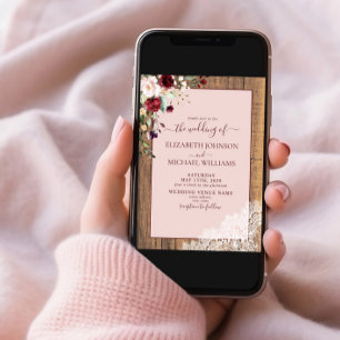 Invitation Burgundy Blush Botanical Script Mariage photo