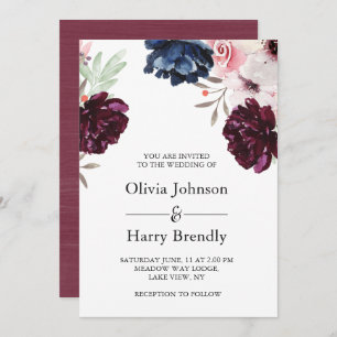 Invitation Burgundy Blush Élégant Mariage Floral