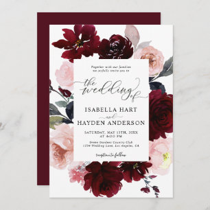 Invitation Burgundy Blush Élégant Mariage floral rose Marsala