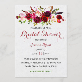 Invitation Burgundy Blush Floral Bridal Douche