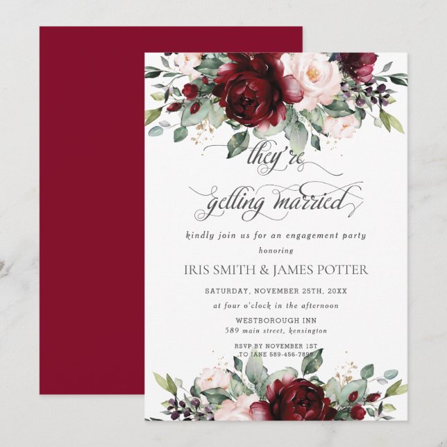 Invitation Burgundy Blush Floral Flowers (Devant / Derrière)
