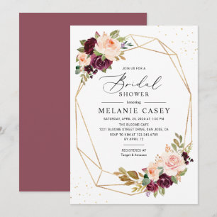 Invitation Burgundy Blush Floral Gold Fête des mariées géomét