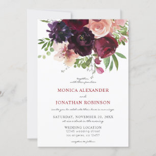 Invitation Burgundy & Blush Floral Mariage 2 V2