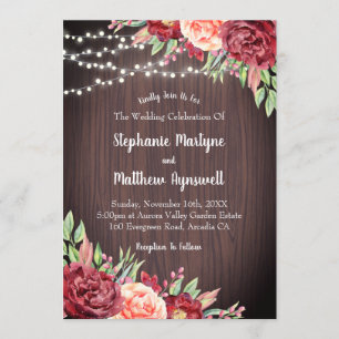 Invitation Burgundy Blush Floral String Mariage