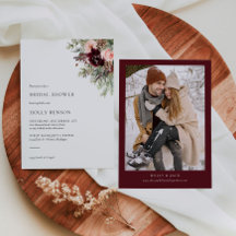 Burgundy Blush Floral Winter Fête des mariées Invi