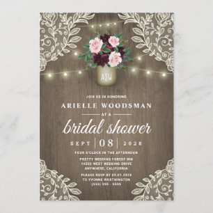 Invitation Burgundy Blush Gold Mason Jar Fête des mariées