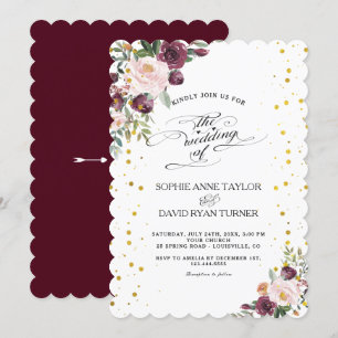Invitation Burgundy Blush Ivory Floral Maroon Gold Mariage