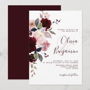 Invitation Burgundy Blush Marsala Élégant Mariage floral