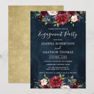 Invitation Burgundy Blush Navy Blue Floral Engagement Party