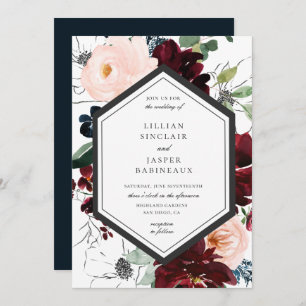 Invitation Burgundy Blush Navy Floral Frame Mariage