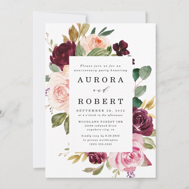 Invitation Burgundy Blush Peach Gold Anniversaire (Devant)