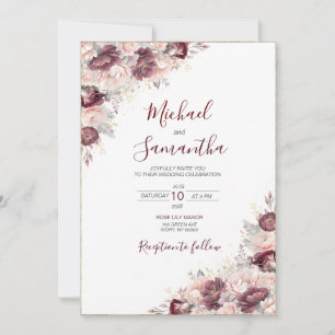 Invitation Burgundy Blush Peony et Mariage Rose