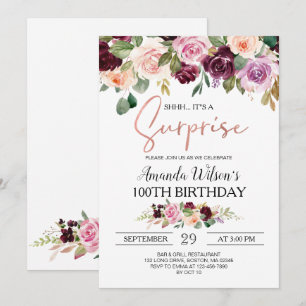 Invitation Burgundy Blush Pink Script Surprise fête d'anniver